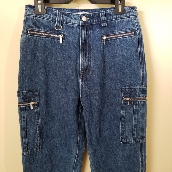 Weworewhat Utility Cargo Style Zippered Dark Wash Straight Denim Jeans Size 29 - Picture 5 of 13
